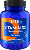 NATIOS Vitamin D3, Vysoce vstřebatelný, 5000 IU, 250 softgel kapslí (s olivovým olejem)